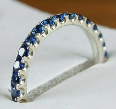 1CT Round Simulated Blue Sapphire Full Eternity Band Ring 14k White Gold Plated - $64.29