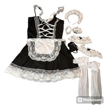 mzenuop Women&#39;s Large/X-Large Black White Lace Sexy Maid Costume Outfit - $23.36