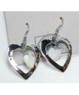 Silver-Toned Heart Mother-of-Pearl Drop Dangle Pierced Hook Earrings NWT - €8,43 EUR