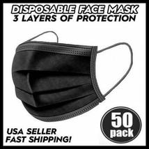 3-Ply Disposable Face Masks - BLACK - 50 Masks  - £7.96 GBP