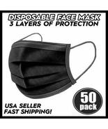 3-Ply Disposable Face Masks - BLACK - 50 Masks  - £7.85 GBP