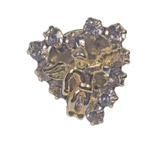 Cherub Angel Heart Lapel Pin Gold Tone Metal Pink Rhinestones Vintage - £5.07 GBP