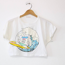 Vintage Surfing Bunny Crop Top T Shirt Small - £21.57 GBP
