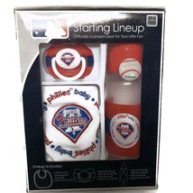 MLB Philadelphia Phillies Starting Lineup Team Bib Pacifier &amp; Bottle Gift Set - £12.47 GBP