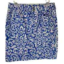 Old Navy Denim Floral Tapestry Pencil Skirt Back Slit Pockets Stretch Wo... - £14.87 GBP
