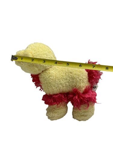 Cuddly Plush Fluffy Toy Poodle Dog Beige with Pink Fluffy Fur On Legs/Neck 7 In Item image 10
