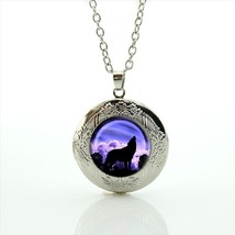 Silhouette Wolf Howl Cabochon LOCKET Pendant Silver Chain Necklace USA Ship #31 - £11.96 GBP