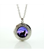 Silhouette Wolf Howl Cabochon LOCKET Pendant Silver Chain Necklace USA S... - £11.80 GBP