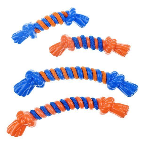 Dog Toys Durable Plastic Rope Bone Blue Orange Tugs Pick Color & 8" or 14" Size