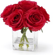 Red Rubystory Silk Flowers Red Roses In Vase With Fake Water,, Wedding Table. - £38.24 GBP