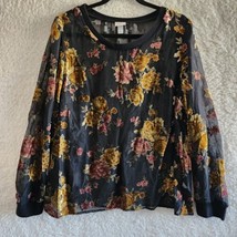 A New Day Top Women LG Floral Velvet Burnout Sheer Pullover Boho Whimsig... - $21.99