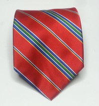Jos A Bank Men Dress Silk Tie Red Blue Green Stripes 61&quot; long 4&quot; wide USA - £30.90 GBP