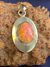 Sterling Silver Pendant 12.22g Fine Jewelry Rainbow Cabochon Stone Charm - £31.71 GBP