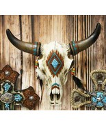 Ebros 12.5&quot;L Southwest Steer Bison Bull Horned Skull With Feathers Wall ... - $44.99