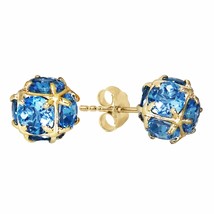 7.35 Carat 14K Yellow Gold Stud Gemstone Earrings Natural Blue Topaz Certified - £397.96 GBP