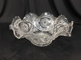 Vintage Heavy Cut Crystal Serving Bowl Wedding Gift Clear Glass 9&quot; Ruffl... - $24.99