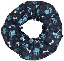 Paw Prints on Blue Plaid Fabric Hair Scrunchie Scrunchies by Sherry  - £5.49 GBP