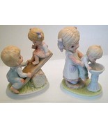 Set of 2 Porcelain Figurnines Homco 1406 BABY HELPING THE YOUNG ONES Col... - £17.30 GBP