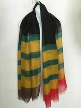 Multicolor Striped Green Yellow Black Red Poly Gauze Lightweight Scarf 4... - £23.91 GBP