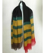 Multicolor Striped Green Yellow Black Red Poly Gauze Lightweight Scarf 4... - £23.89 GBP