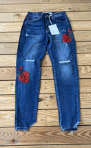 kancan NWT women’s embroidered rose distressed jeans Size 0 Blue D3 - £24.87 GBP