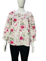 Doen Women&#39;s Floral Printed Embroidered Ruffle Pleated Cotton Blouse Tunic Top S - £128.40 GBP