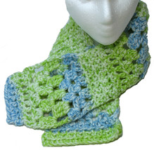 Blue and Green Crochet Scarf - £9.59 GBP