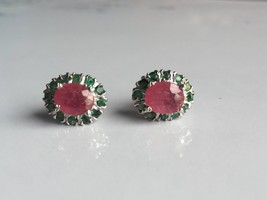 AAA quality natural emerald,ruby stud for women in 925 sterling silver - £162.03 GBP