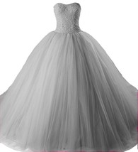 Kivary Beaded Crystals Pearls Sweetheart Long Tulle Prom Formal Quinceanera Dres - £150.81 GBP