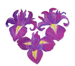 Custom: Heart of Irises Embroidered Iron on/Sew patch 7.8&quot; 6.79&quot;] [Made ... - £20.24 GBP