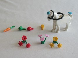 Lego Friends Horse Minifigure White Pony w/ Briddle Carrot Apple Flowers Brush - £9.70 GBP