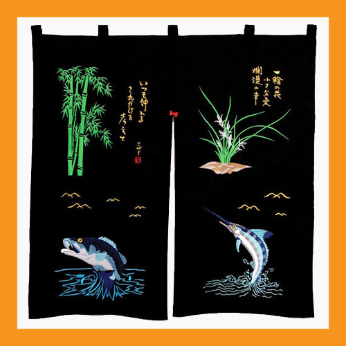 embroidered noren panels sushi curtains doorway valances restaurants bar - 10 - $32.00
