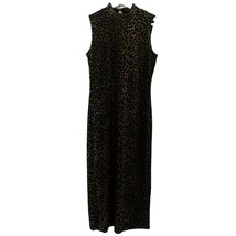 VTG Y2K Size S Midi Dress Rendezvous Cheetah Leopard Fuzzy Sleeveless Mock Neck - $27.09