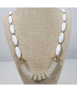 Vintage Mid Century Classy Necklace Clear White Gold Tone 29 Inch - $29.00