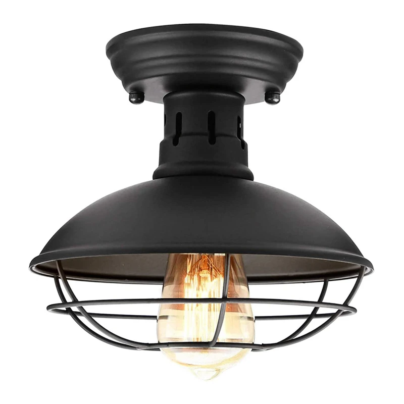 Farmhouse Vintage Ceiling Light Fixture Loft Industrial Rustic Black  Cage Lamp  - £199.90 GBP