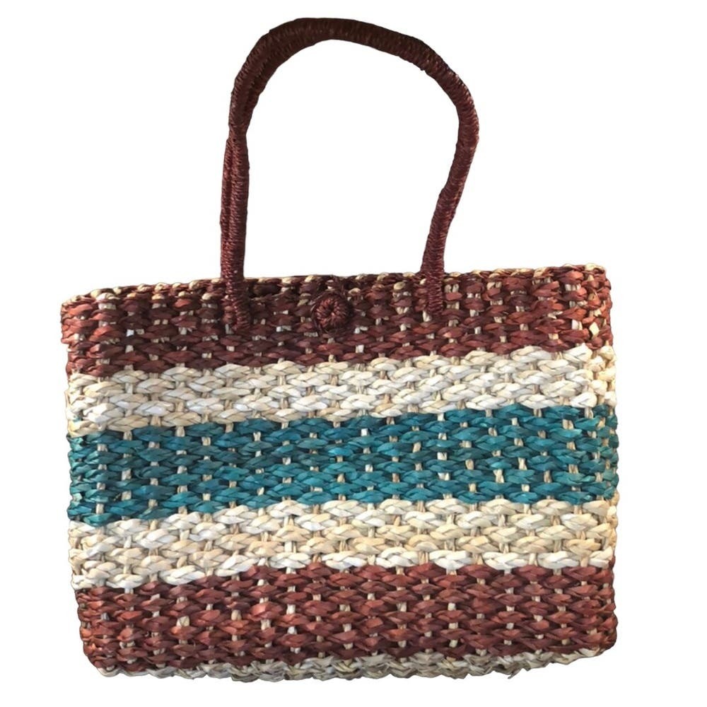 Beach Bag Straw tan brown green tote bag small-medium shoulder purse - $14.11