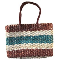Beach Bag Straw tan brown green tote bag small-medium shoulder purse - $14.85