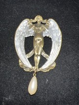 Vtg Art Nouveau Style Lilith Angel Brooch two toned with Faux Pearl - £31.16 GBP