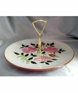 Vintage STANGL Pottery Pink/Green WILD ROSE Single Tier Serving Tray w/ ... - $17.64