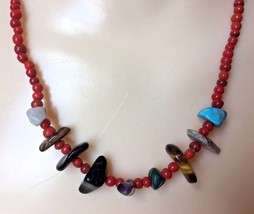 Vintage Polished Stone and Bead Necklace Tribal Estate Find 19&quot; - $24.95
