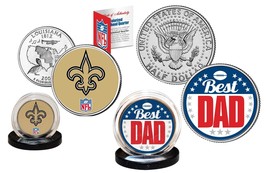 Best Dad - New Orl EAN S Saints 2-Coin Set Quarter &amp; Jfk Half Dollar Nfl Licensed - £11.20 GBP