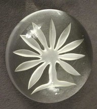 Vintage Studio Art Glass Flat Dome PAPERWEIGHT Deep Cut Floral Frosted 3.25&quot; - £16.43 GBP