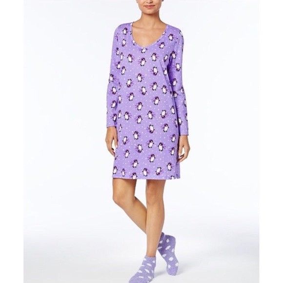 Charter Club Women's Cotton Nightgown Pajama With Socks Pretty Penguin Small NWT - $17.81