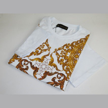 Men LAVERITA European Fashion Crew Shirt Rhine Stones Floral 93370 White image 6
