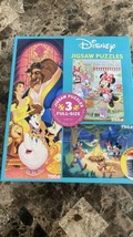 Disney Jigsaw Full Size Puzzles 3 in 1 Pack + Glue Mickey Minnie Beauty n Beast - £23.35 GBP