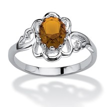 Sterling Silver Oval Cut Scrollwork Citrine November Stone Ring 5 6 7 8 9 10 - £63.86 GBP