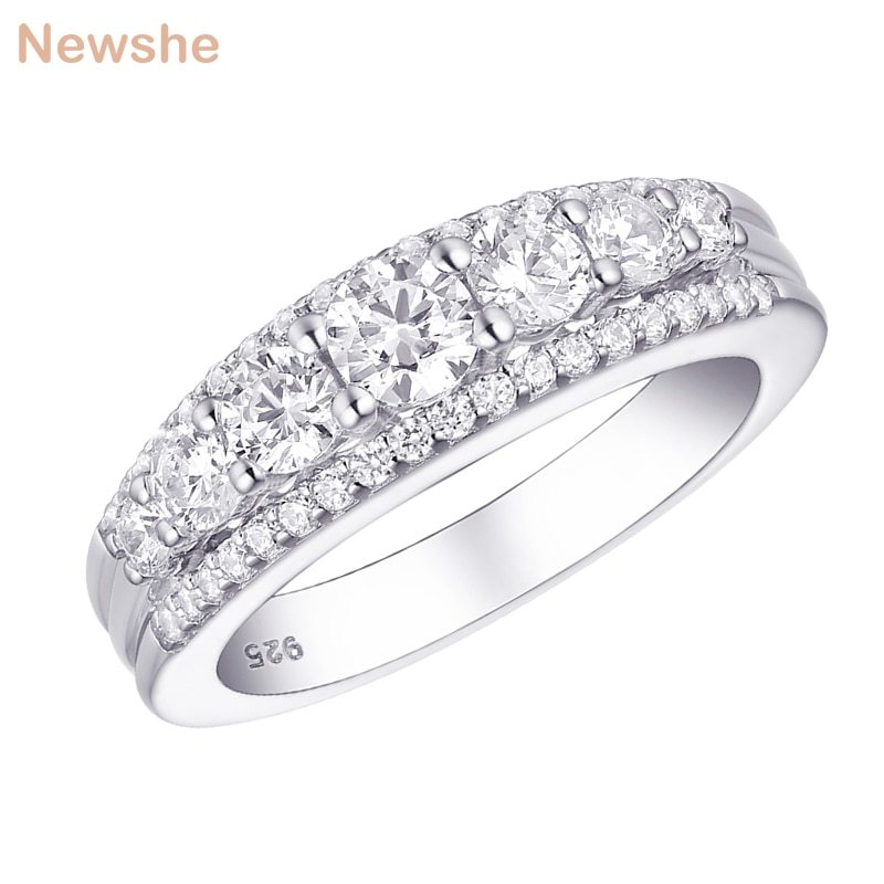 Newshe Solid 925 Sterling Silver Wedding Engagement Ring 1.2Ct  Round Cut AAA CZ - £37.59 GBP