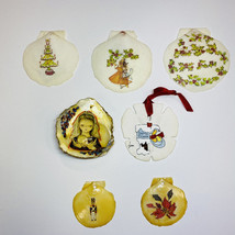 Vintage Shell Christmas Ornaments Handmade Set Of 7 Clam Shell Sand Dollar Sea - £39.47 GBP