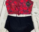 Animal Print Knotted Tankini Swimwear High Waisted Scoop Neck Red Small - $23.75