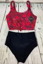 Animal Print Knotted Tankini Swimwear High Waisted Scoop Neck Red Small - £18.61 GBP